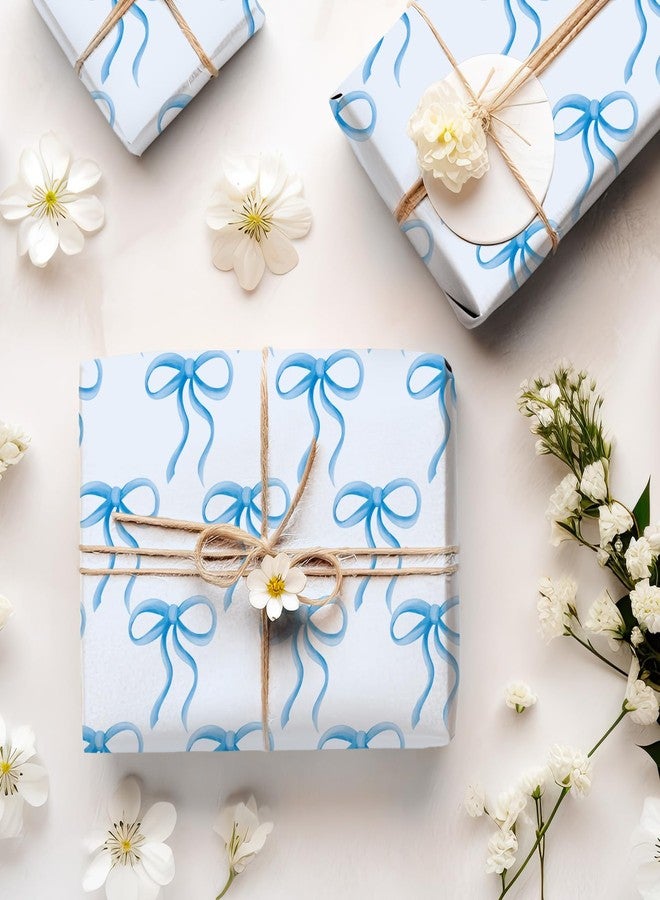 Whaline Blue Bow Wrapping Paper -Mini Roll- 17in x 38Ft Bow-knot Gift Wrap Paper for Wedding Bridal Baby Shower Birthday Party Wrapping Supplies - Image 5